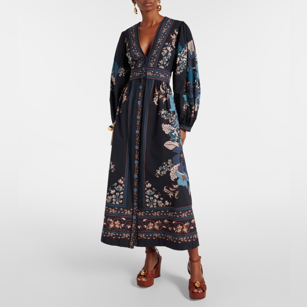 Farm Rio Blossom Tapestry Cotton Midi Dress